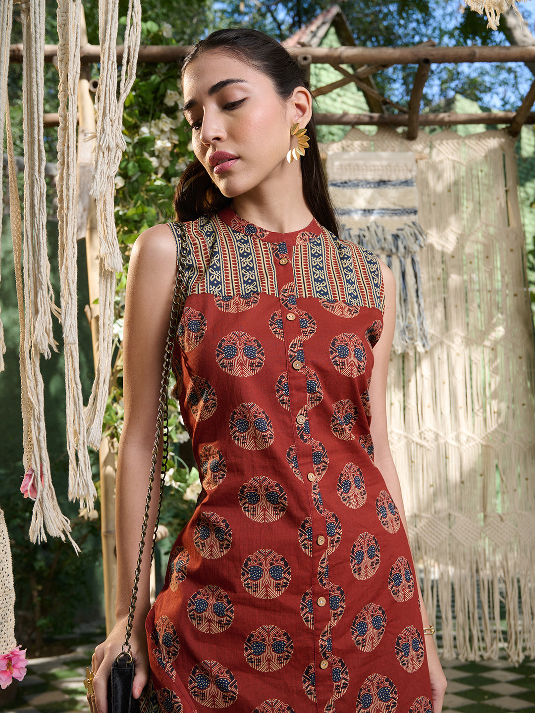 Maroon Ajrakh Printed Cotton Straight Kurta Pant Set