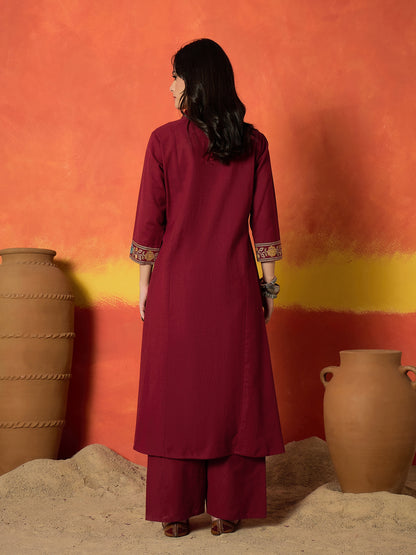 Solid & Embroidered Cotton Flex A-Line Kurta Palazzo Set