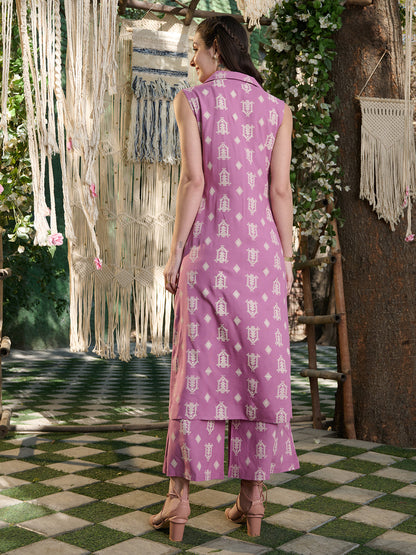 Mauve Printed Rayon Kurta Pant Set