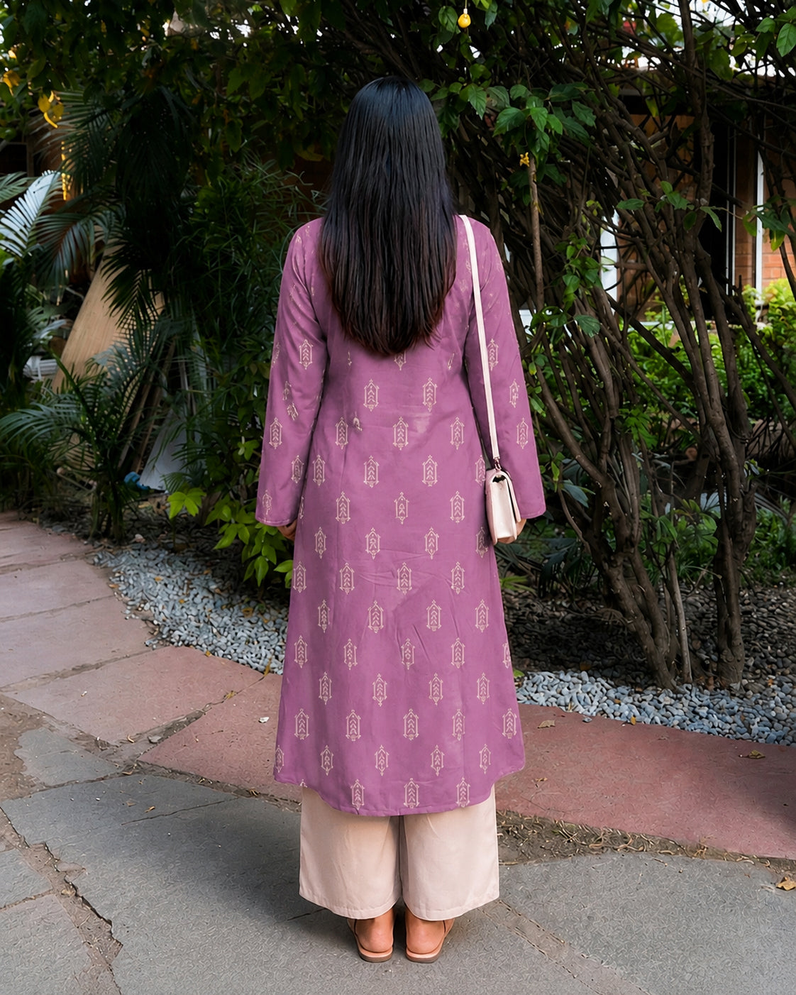 Ikat Printed Rayon A-Line Kurta With Palazzo