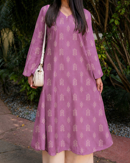 Ikat Printed Rayon A-Line Kurta With Palazzo