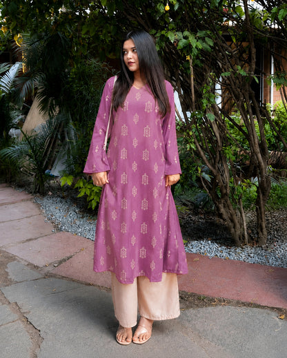 Ikat Printed Rayon A-Line Kurta With Palazzo