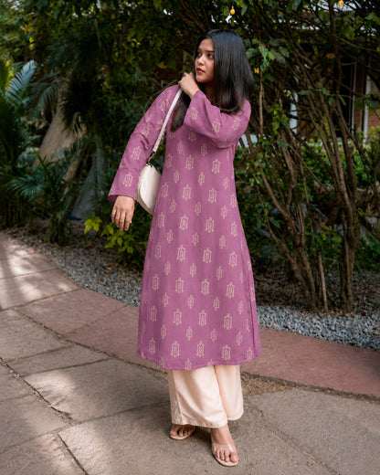 Ikat Printed Rayon A-Line Kurta With Palazzo