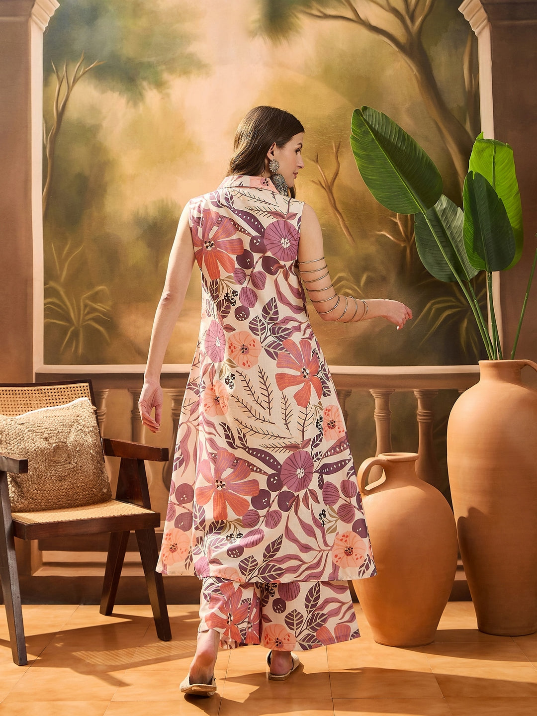 Multicolor Floral Printed Cotton Blend Kurta Palazzo Set