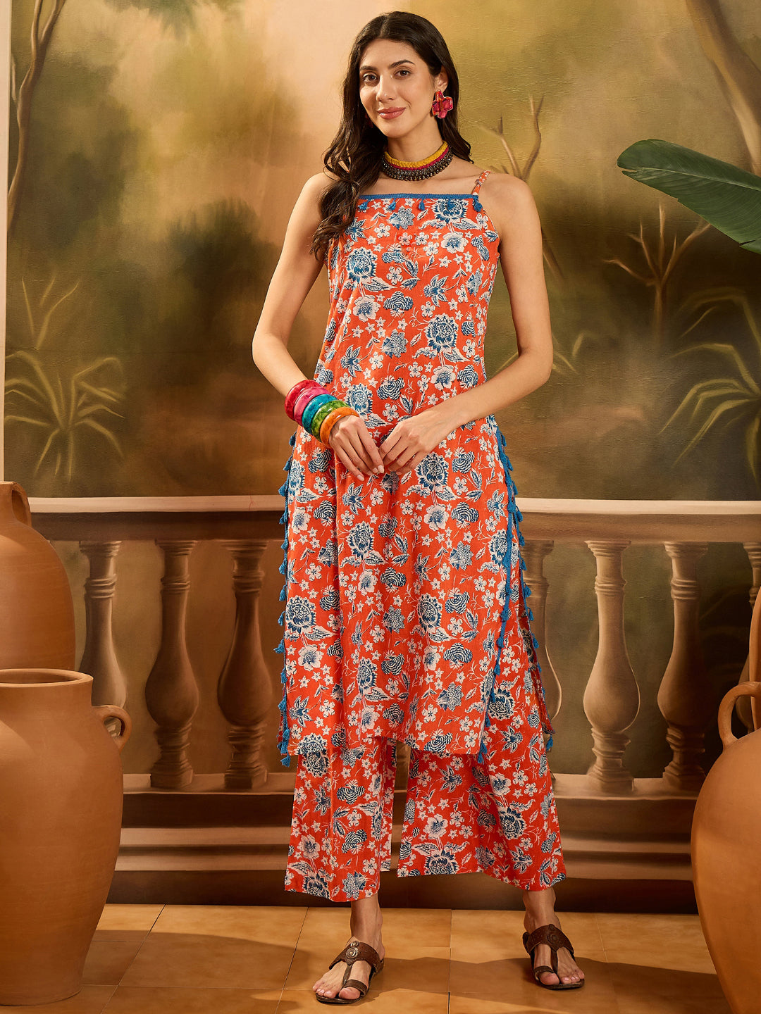 Floral Printed Cotton Straight Kurta Palazzo Set