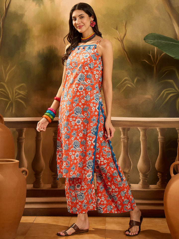Floral Printed Cotton Straight Kurta Palazzo Set