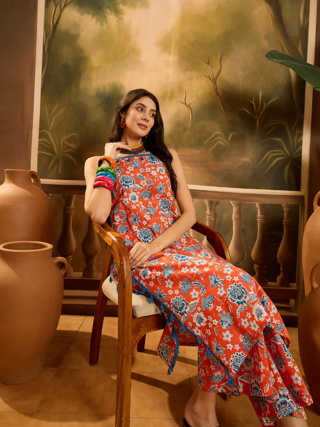 Floral Printed Cotton Straight Kurta Palazzo Set