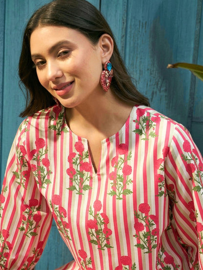 Floral Printed Rayon Straight Kurta Palazzo Set