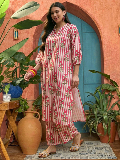 Floral Printed Rayon Straight Kurta Palazzo Set