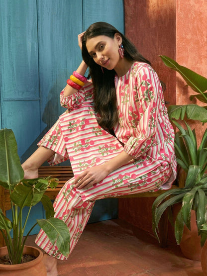 Floral Printed Rayon Straight Kurta Palazzo Set