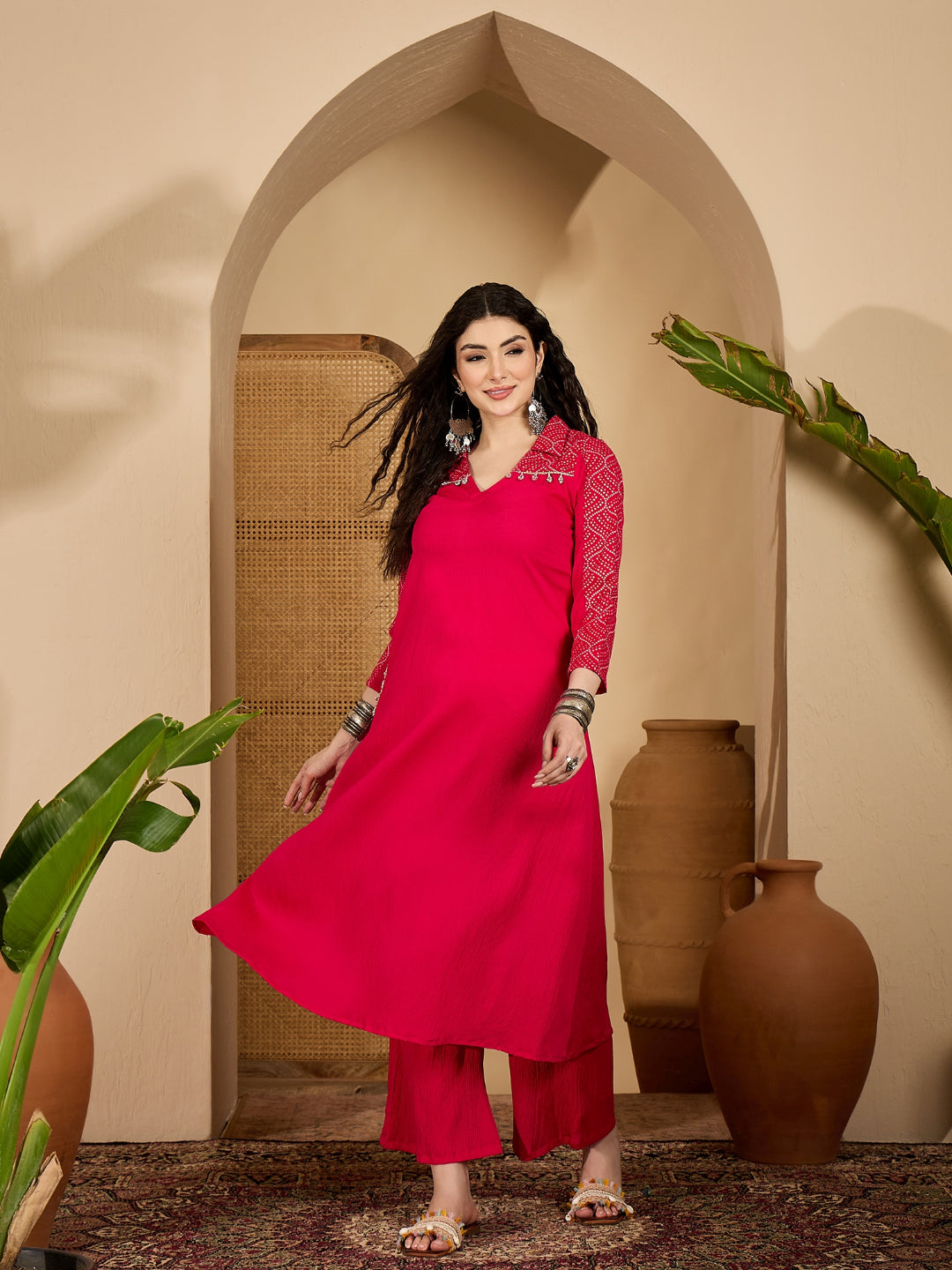 Solid Crepe A-Line Kurta Pant Set