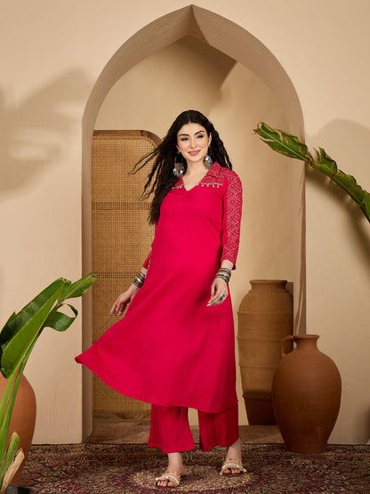 Solid Crepe A-Line Kurta Pant Set