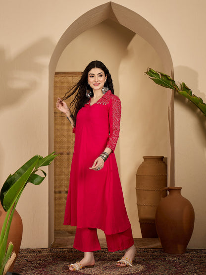 Solid Crepe A-Line Kurta Pant Set