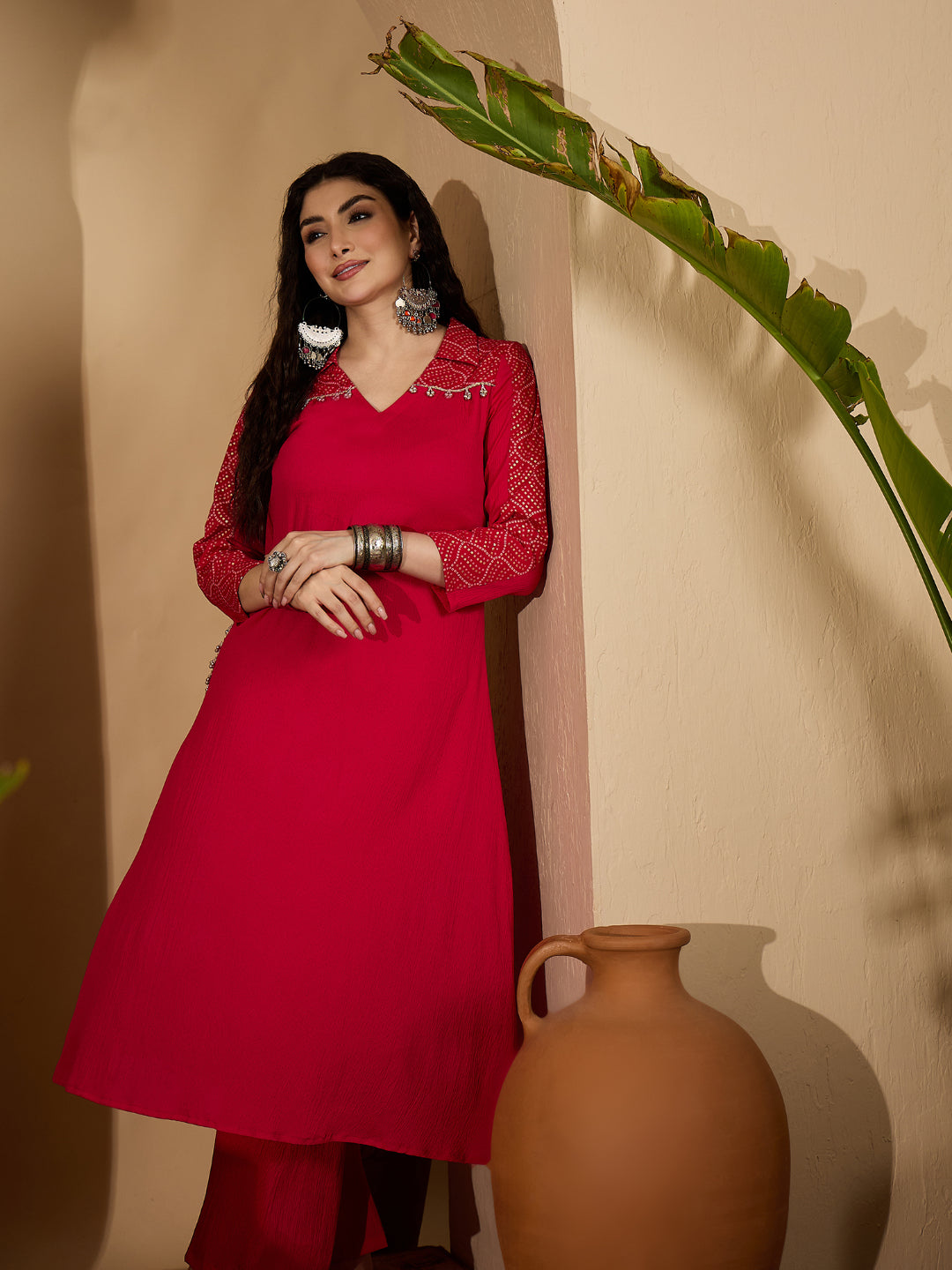 Solid Crepe A-Line Kurta Pant Set