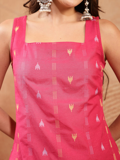 Woven Design Cotton Straight Kurta Palazzo Set