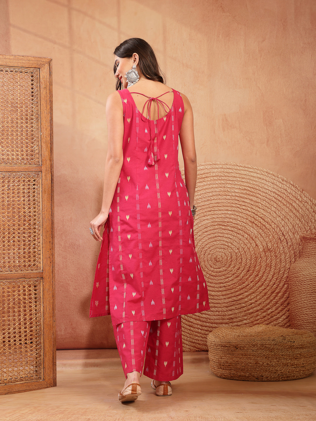 Woven Design Cotton Straight Kurta Palazzo Set