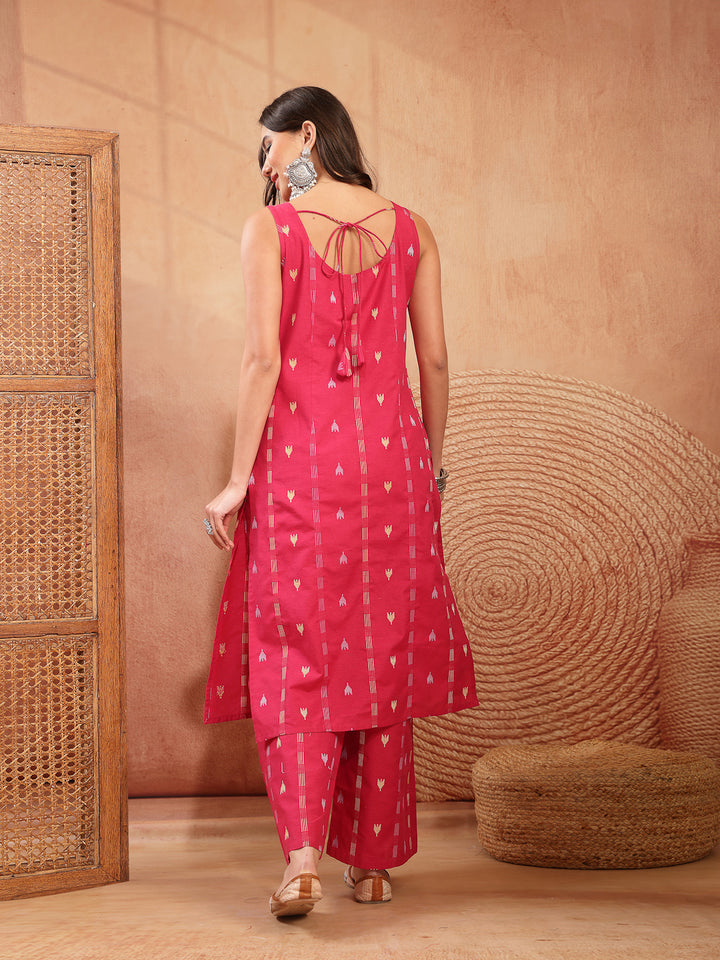 Woven Design Cotton Straight Kurta Palazzo Set