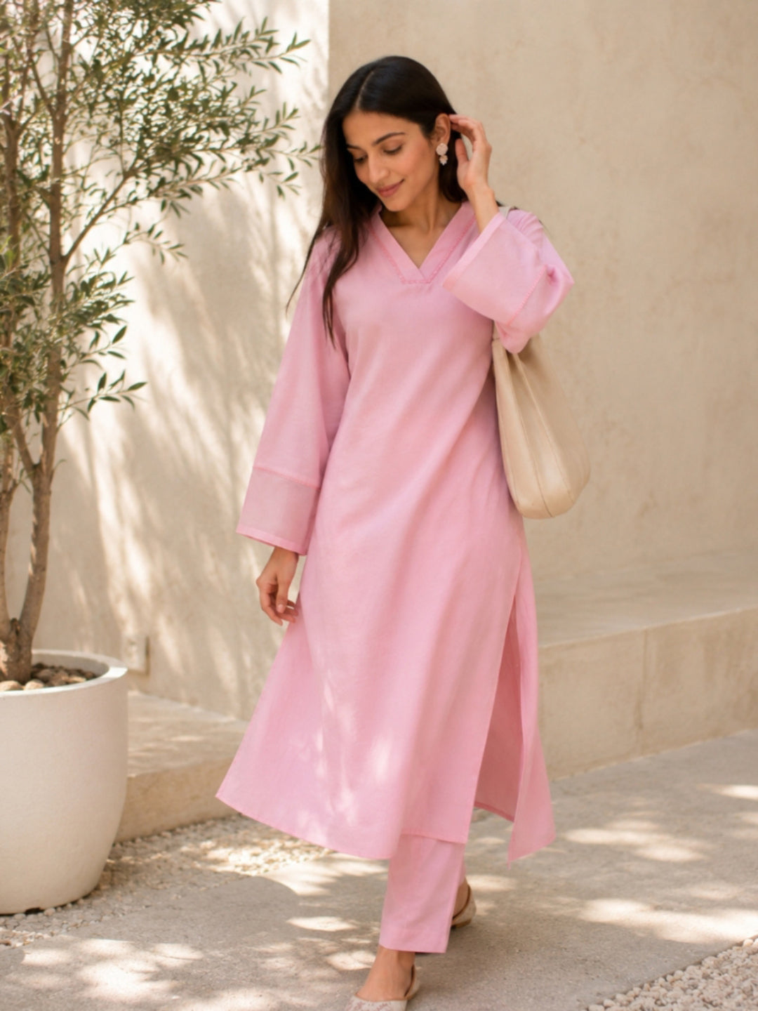Solid Crepe Straight Kurta Pant Set