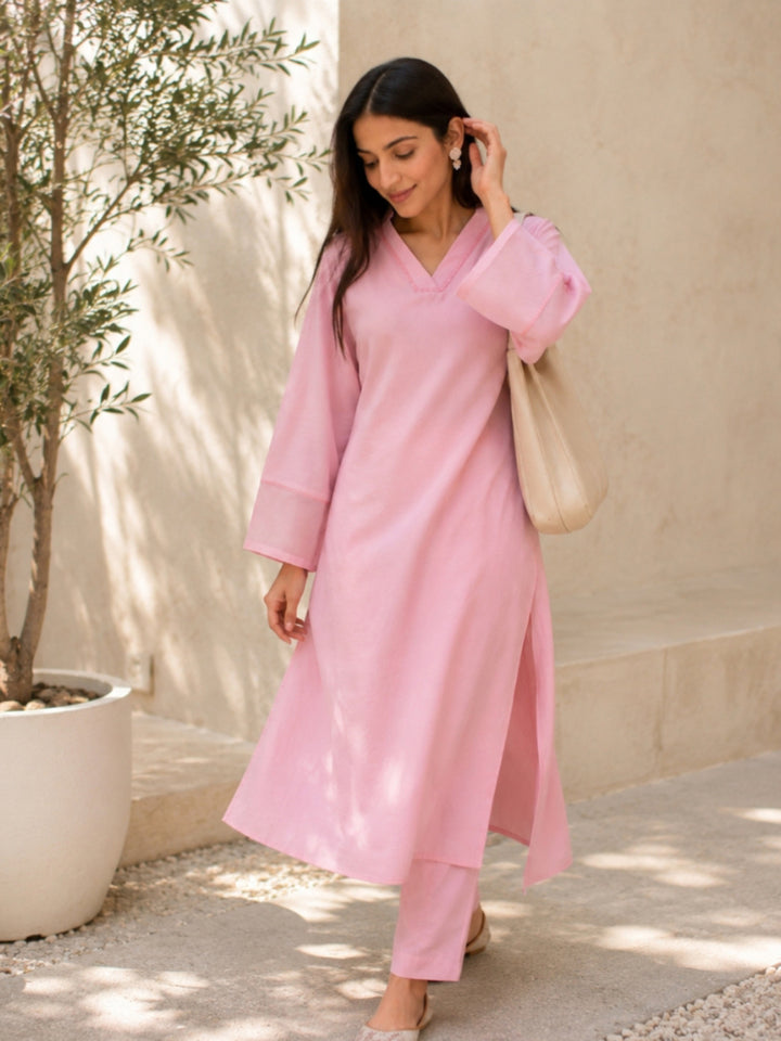 Solid Crepe Straight Kurta Pant Set