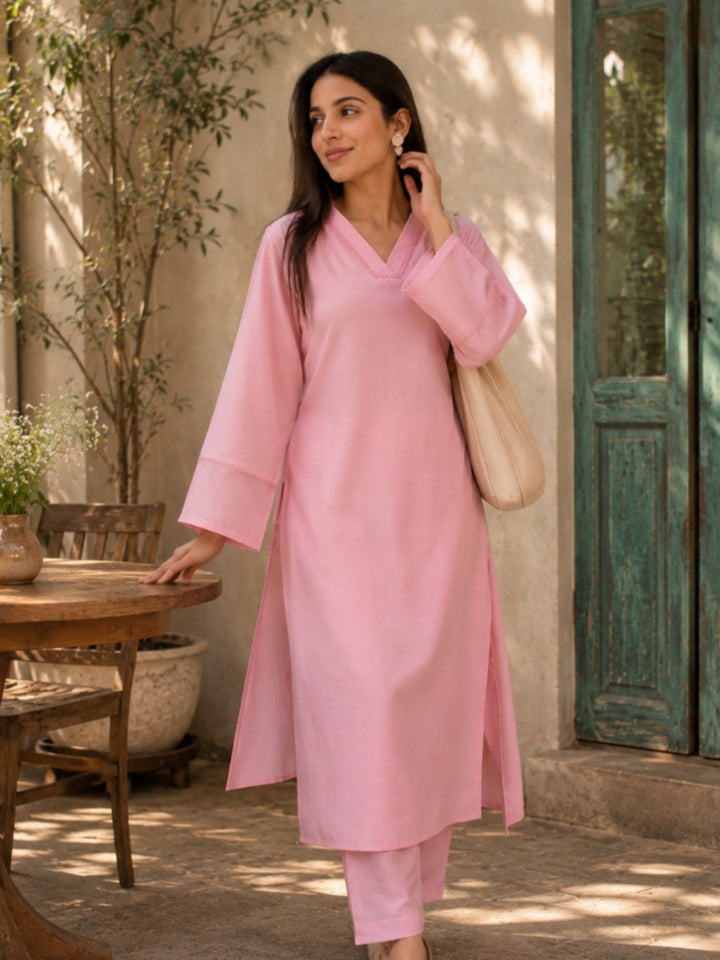 Solid Crepe Straight Kurta Pant Set