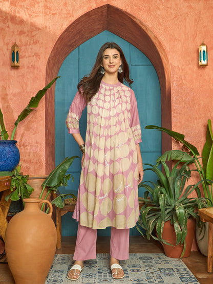 Polka Dots Printed Voile A-Line Kurta Pant Set