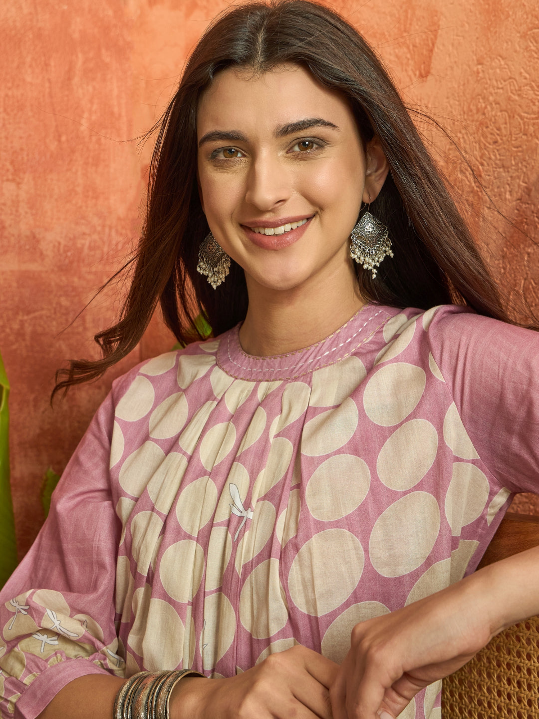 Polka Dots Printed Voile A-Line Kurta Pant Set