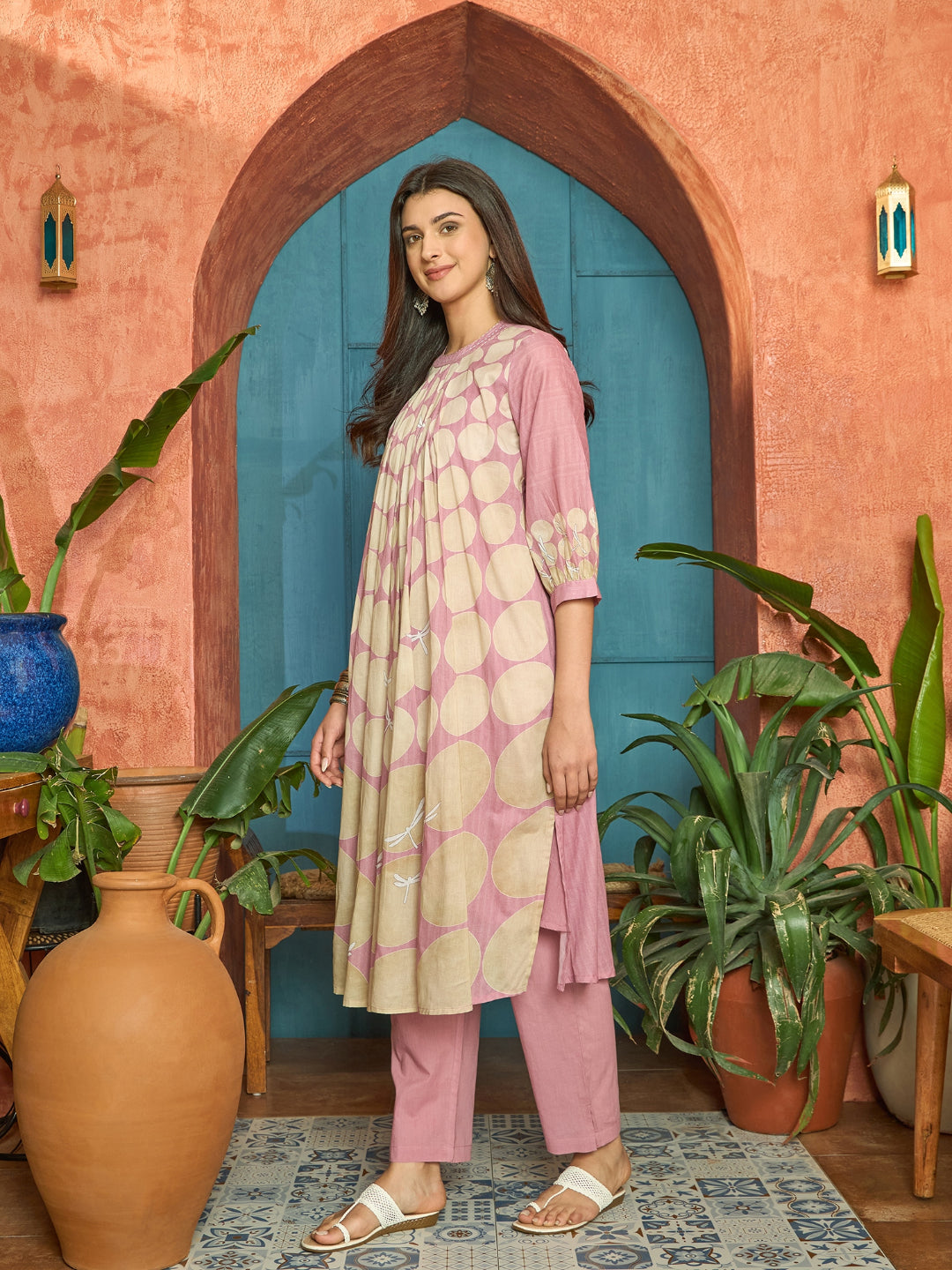 Polka Dots Printed Voile A-Line Kurta Pant Set