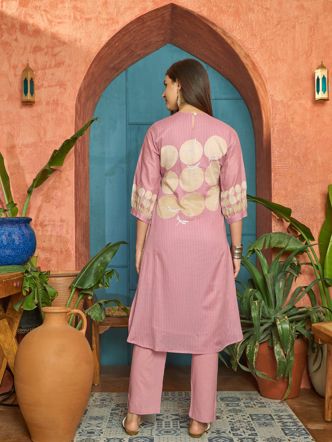 Polka Dots Printed Voile A-Line Kurta Pant Set