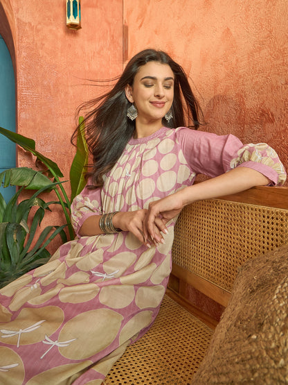 Polka Dots Printed Voile A-Line Kurta Pant Set