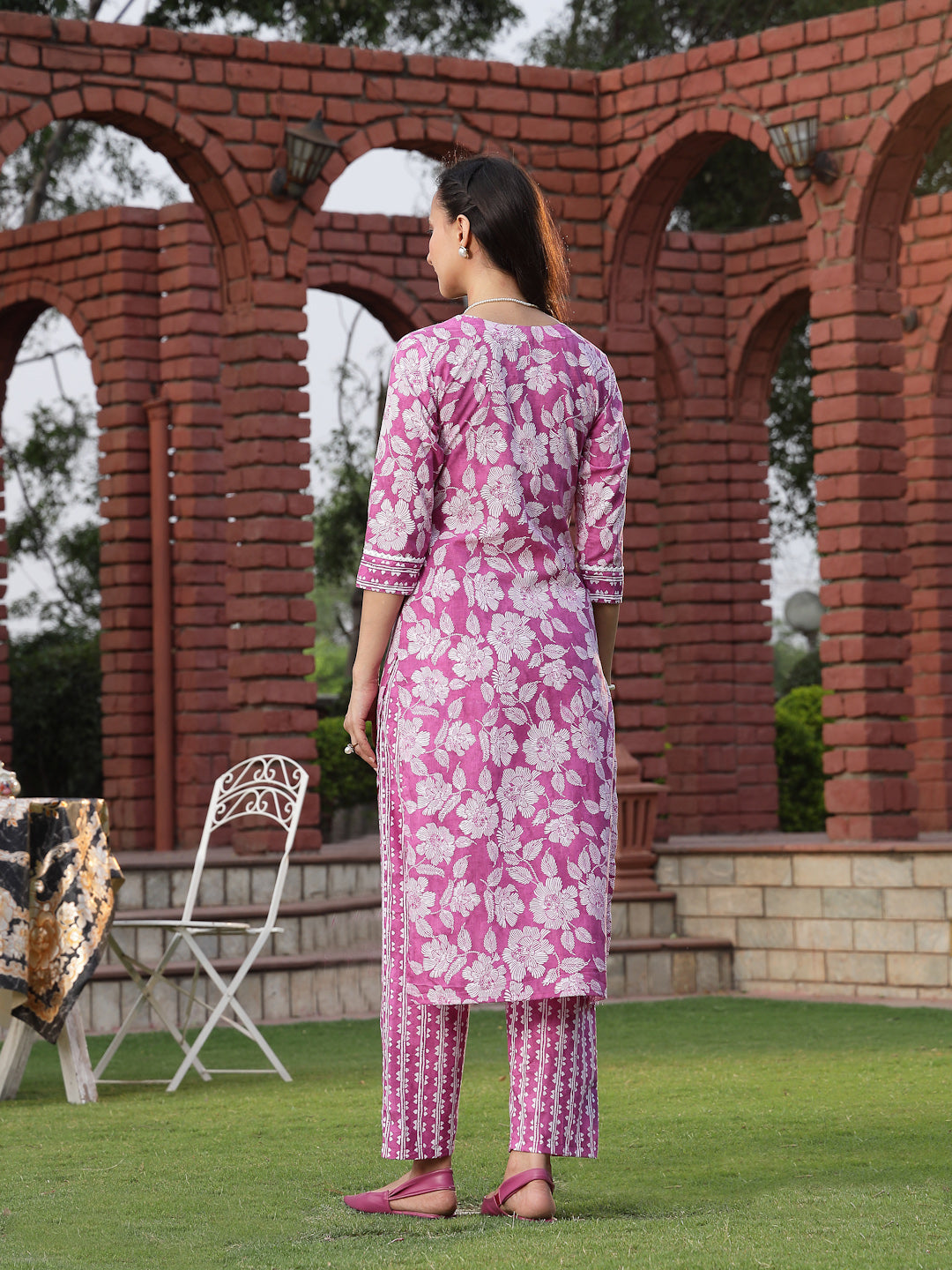 Purple Floral Printed Cotton Straight Kurta Pant Set