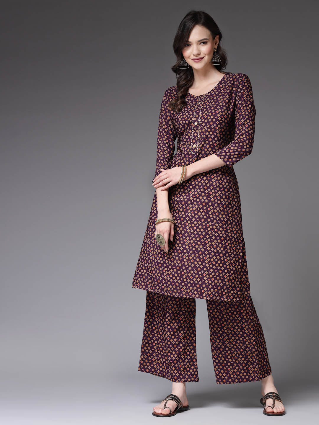 Printed Poly Crepe Straight Kurta Palazzo Set (Pre-Order)