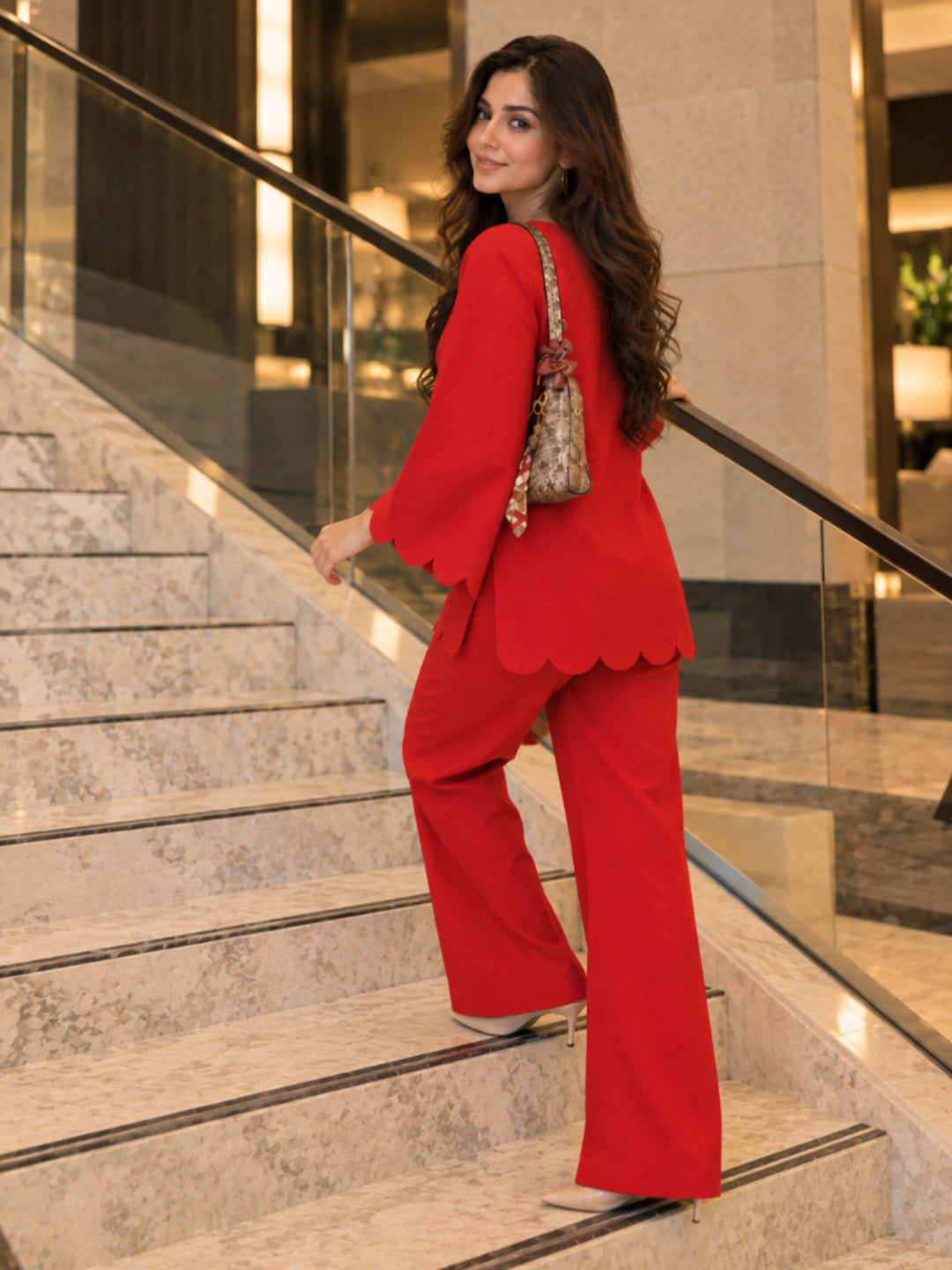 Solid Cotton Blend Straight Short Kurti With Palazzo Set