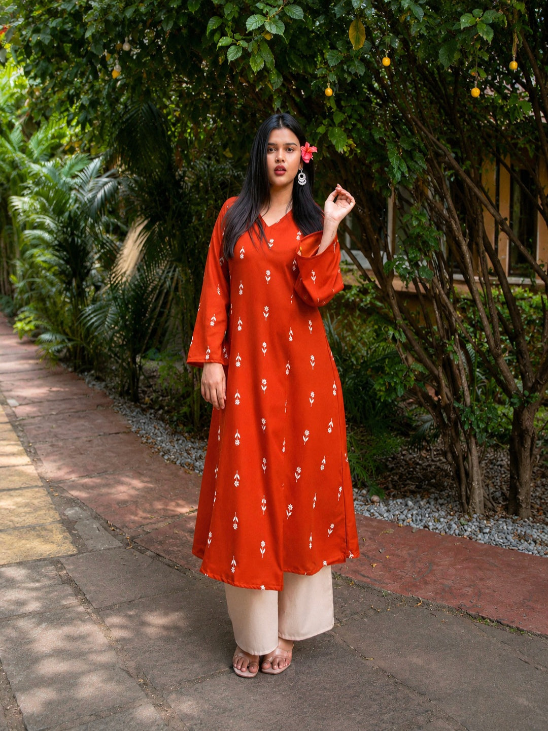 Floral Printed Rayon A-Line Kurta With Palazzo