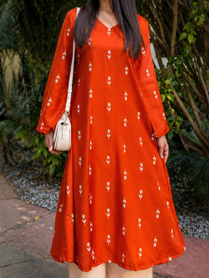 Floral Printed Rayon A-Line Kurta With Palazzo