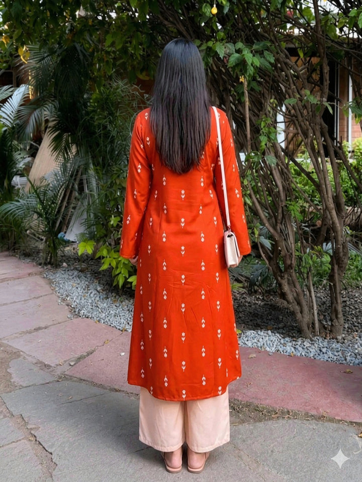 Floral Printed Rayon A-Line Kurta With Palazzo