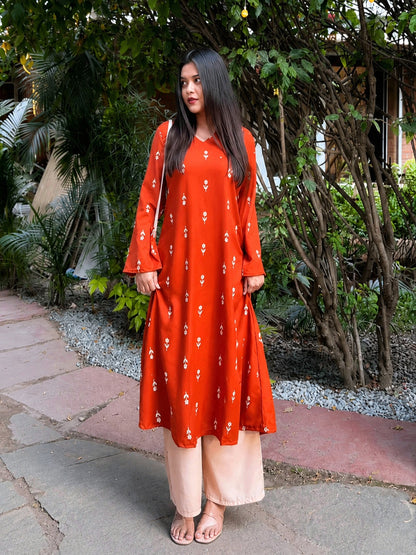 Floral Printed Rayon A-Line Kurta With Palazzo