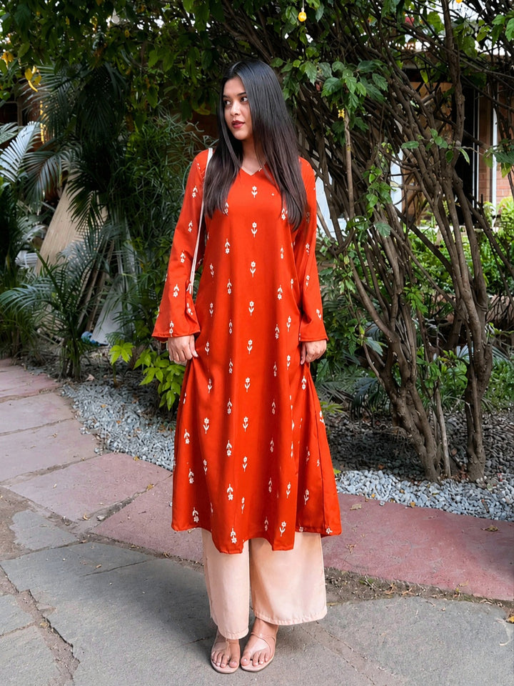 Floral Printed Rayon A-Line Kurta With Palazzo
