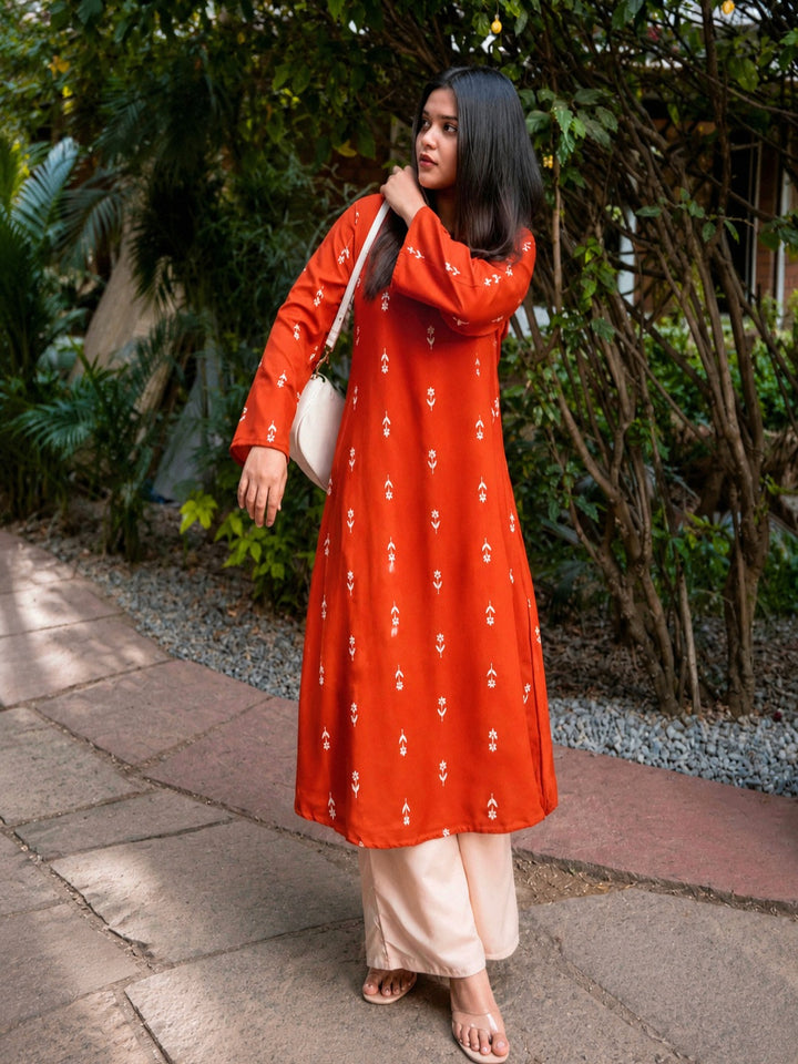 Floral Printed Rayon A-Line Kurta With Palazzo