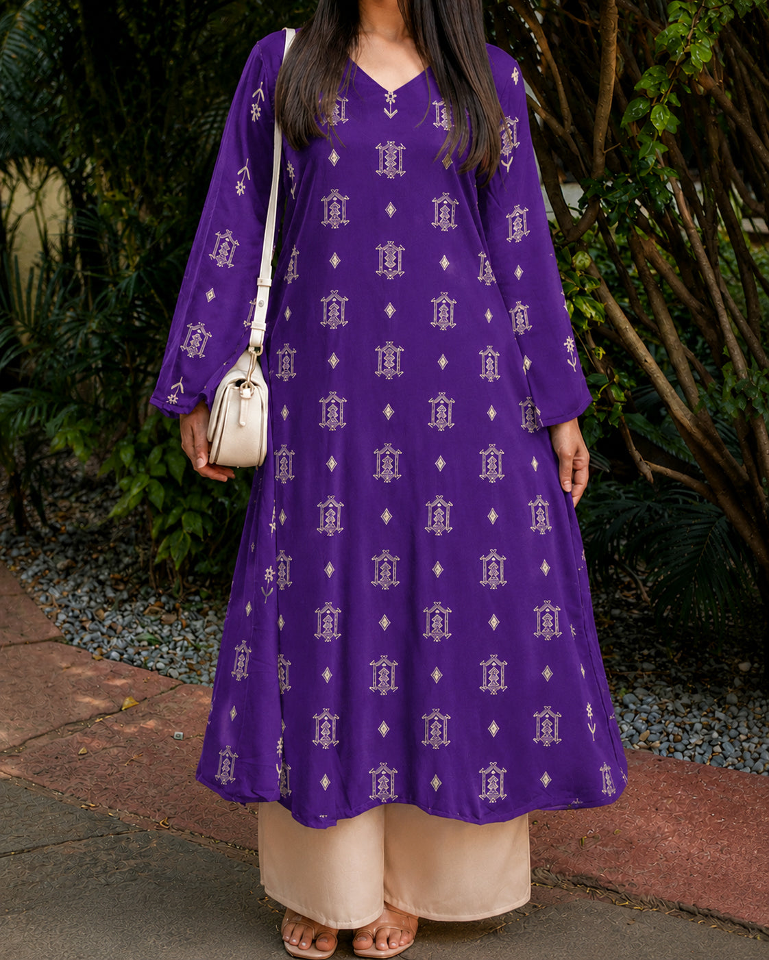 Ikat Printed Rayon A-Line Kurta With Palazzo