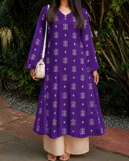 Ikat Printed Rayon A-Line Kurta With Palazzo