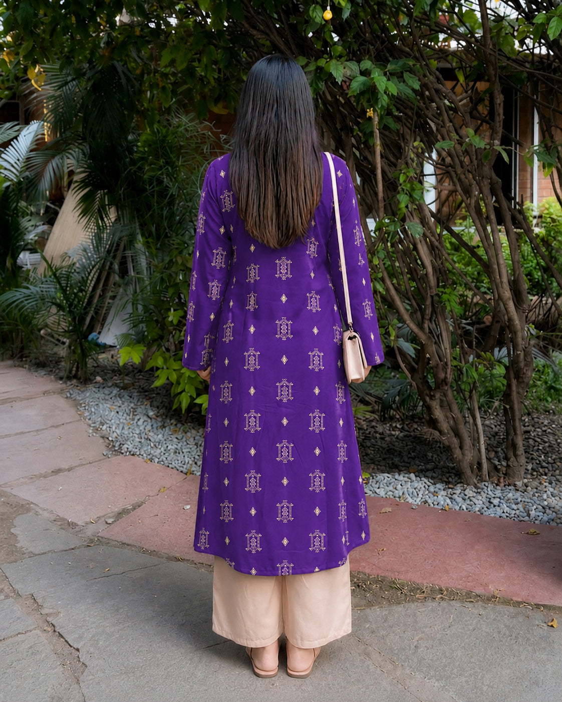Ikat Printed Rayon A-Line Kurta With Palazzo