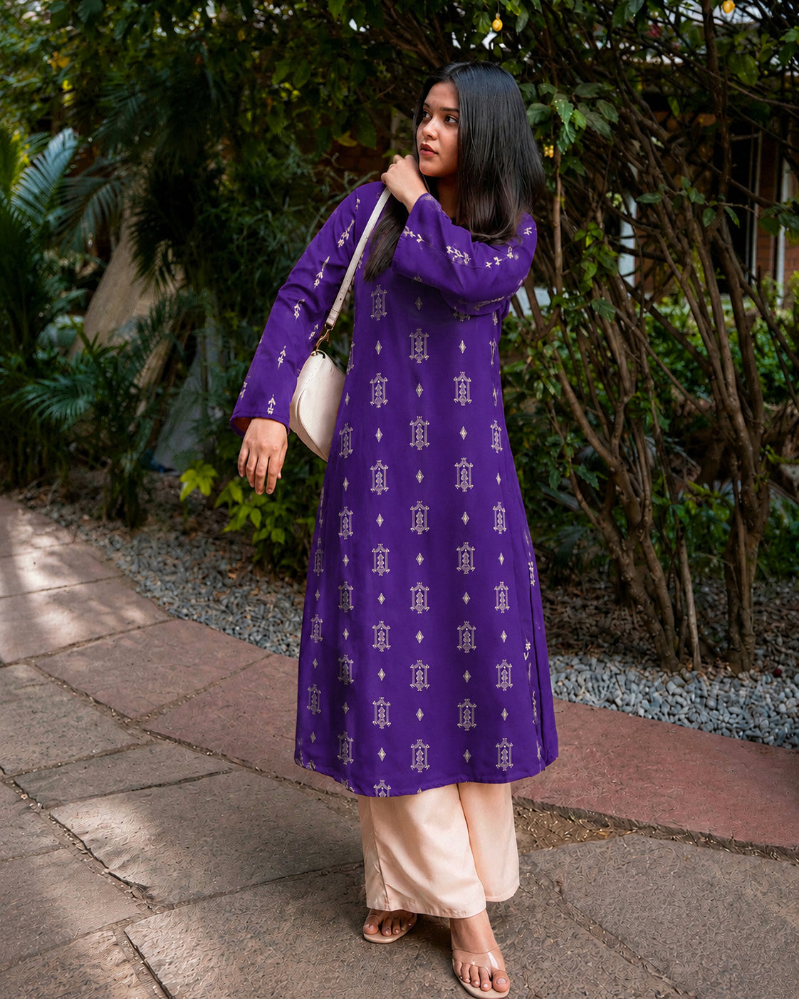 Ikat Printed Rayon A-Line Kurta With Palazzo