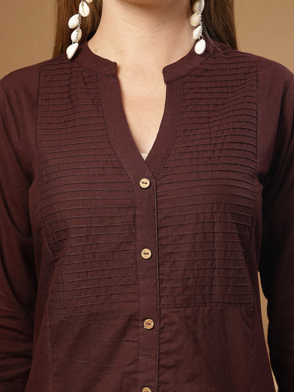 Solid & Embroidered Cotton A-Line Kurta Pant Set