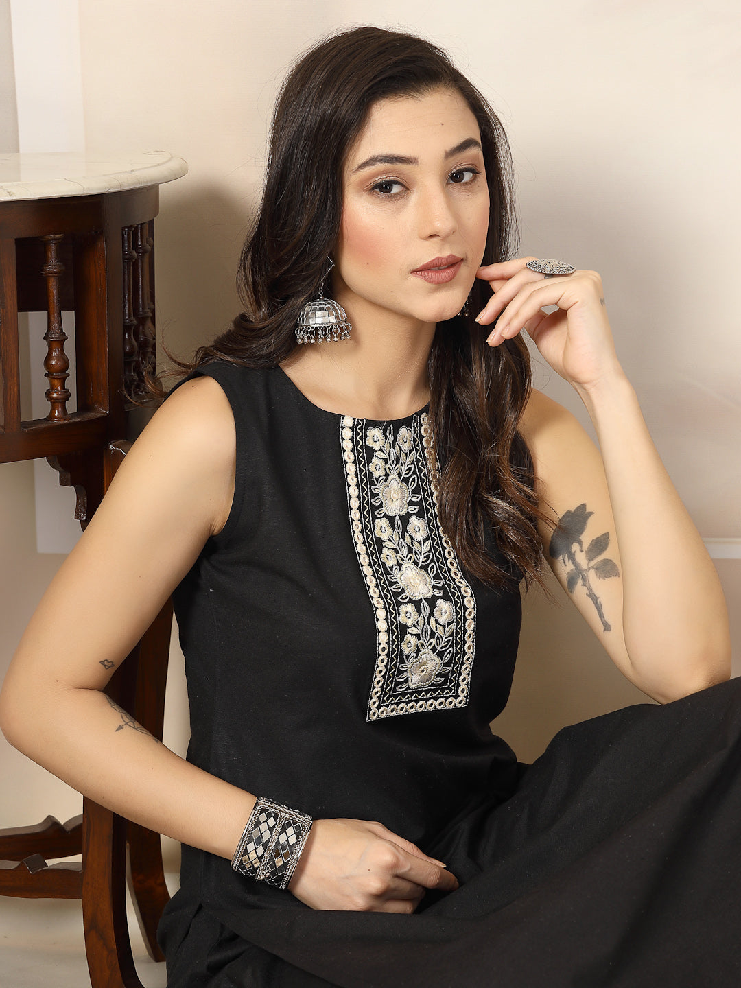 Embroidered Cotton Blend Straight Kurta Pant Set (Pre-Order)