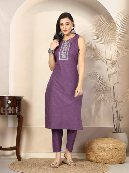 Embroidered Cotton Blend Straight Kurta Pant Set (Pre-Order)