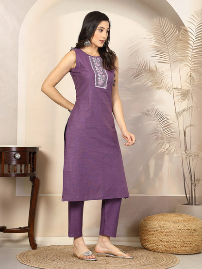 Embroidered Cotton Blend Straight Kurta Pant Set (Pre-Order)