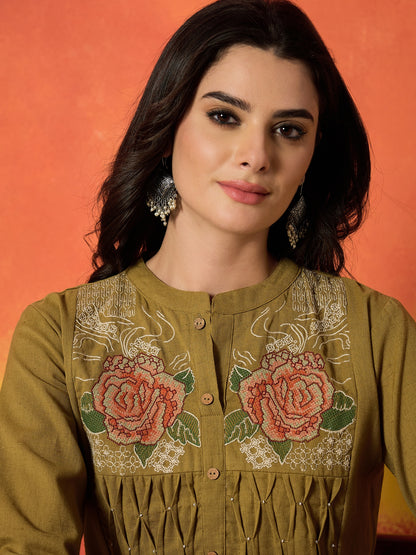 Solid & Embroidered Cotton Flex A-Line Kurta Palazzo Set