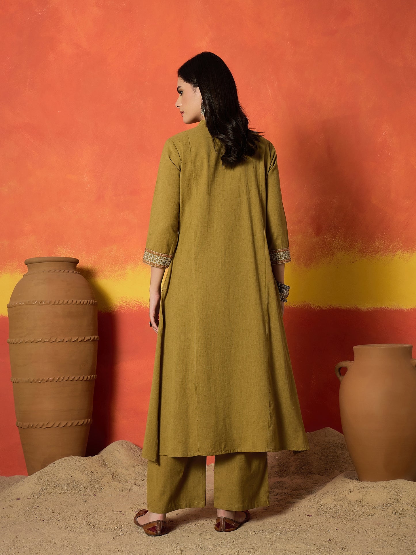 Solid & Embroidered Cotton Flex A-Line Kurta Palazzo Set
