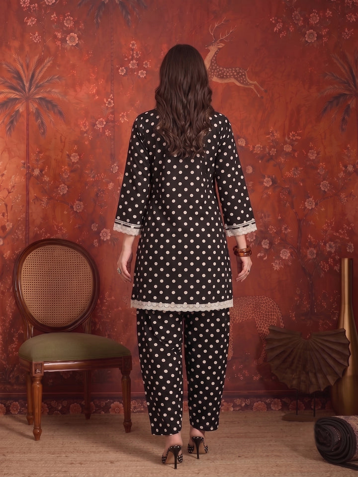 Polka Dots Printed Rayon A-Line Short Kurti With Farshi Salwar