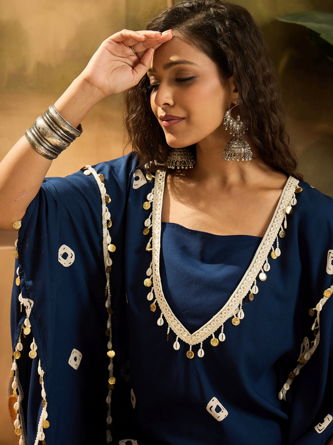 Bandhej Printed Rayon Kaftan Tube Top Sharara Set